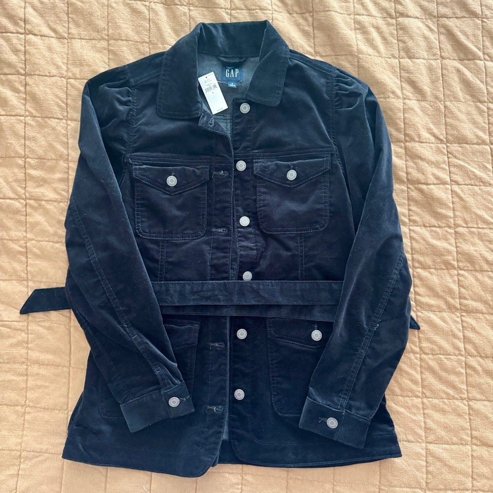 GAP Black Velvet Belted Jacket - Size S